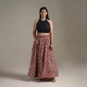 Bagru Hand Block Print 24 Kali Patchwork Natural Dyed Cotton Long Skirt 19