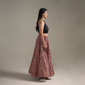 Bagru Hand Block Print 24 Kali Patchwork Natural Dyed Cotton Long Skirt 19