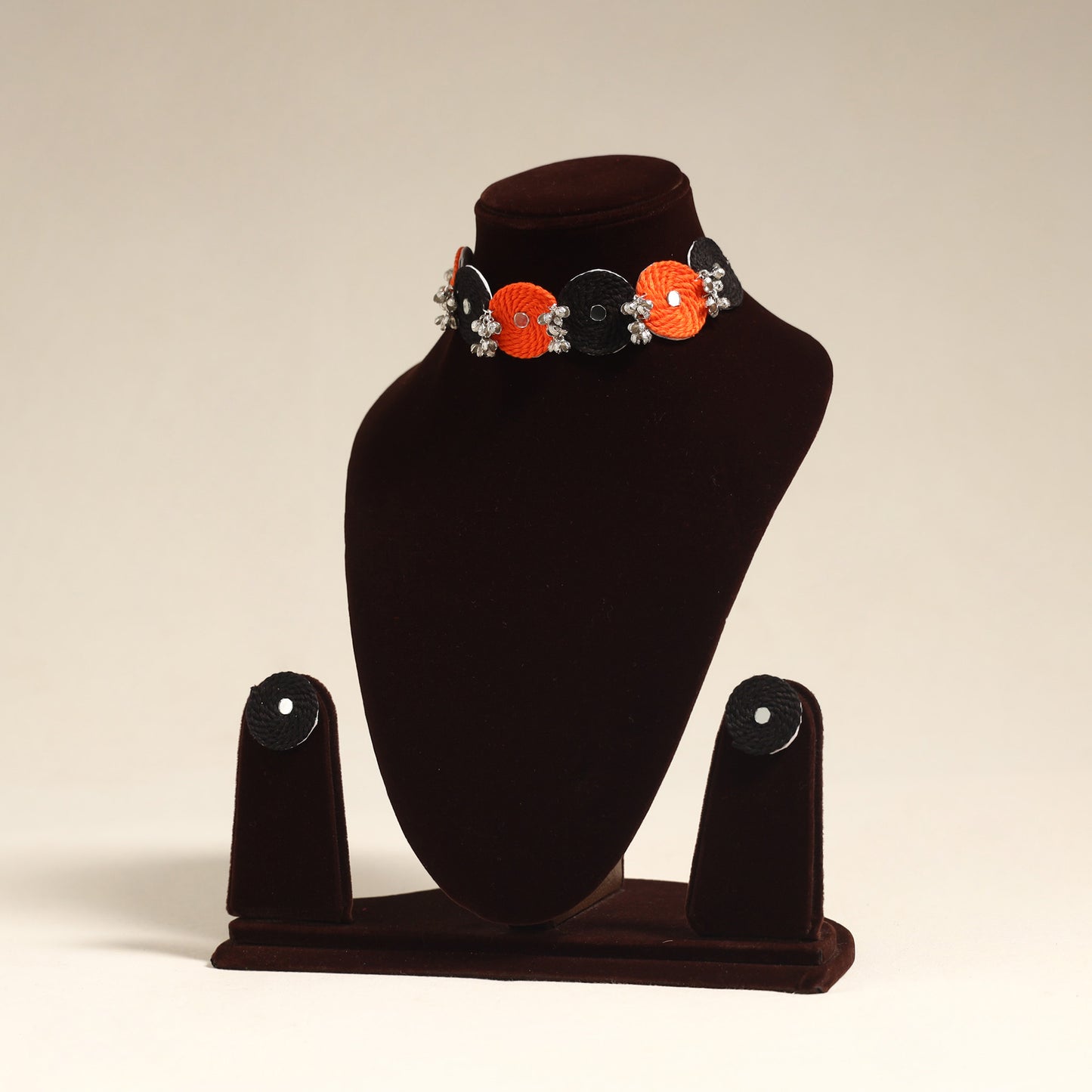 Navratri Special! Orange Thread Ghungroo & Mirror Work Necklace Set