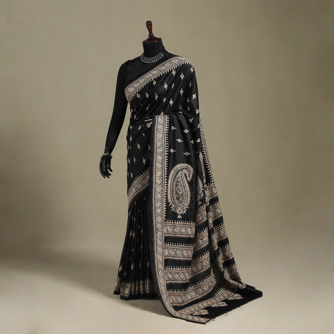 Black - hand embroidery bangalore silk handloom bengal