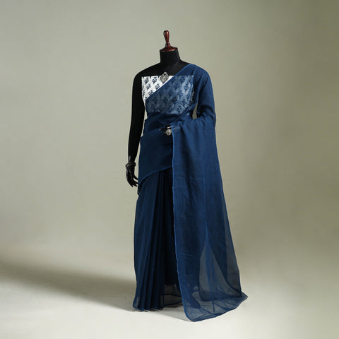 Blue - Nazaakat Kota Doria Cotton Plain Saree with Blouse & Jewellery Set 32