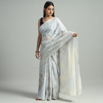 Blue - Hand Marble Printed Mul Cotton Saree 19