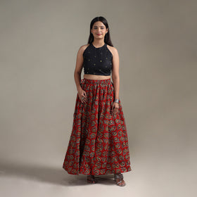 Bagru Hand Block Print 24 Kali Patchwork Natural Dyed Cotton Long Skirt 20