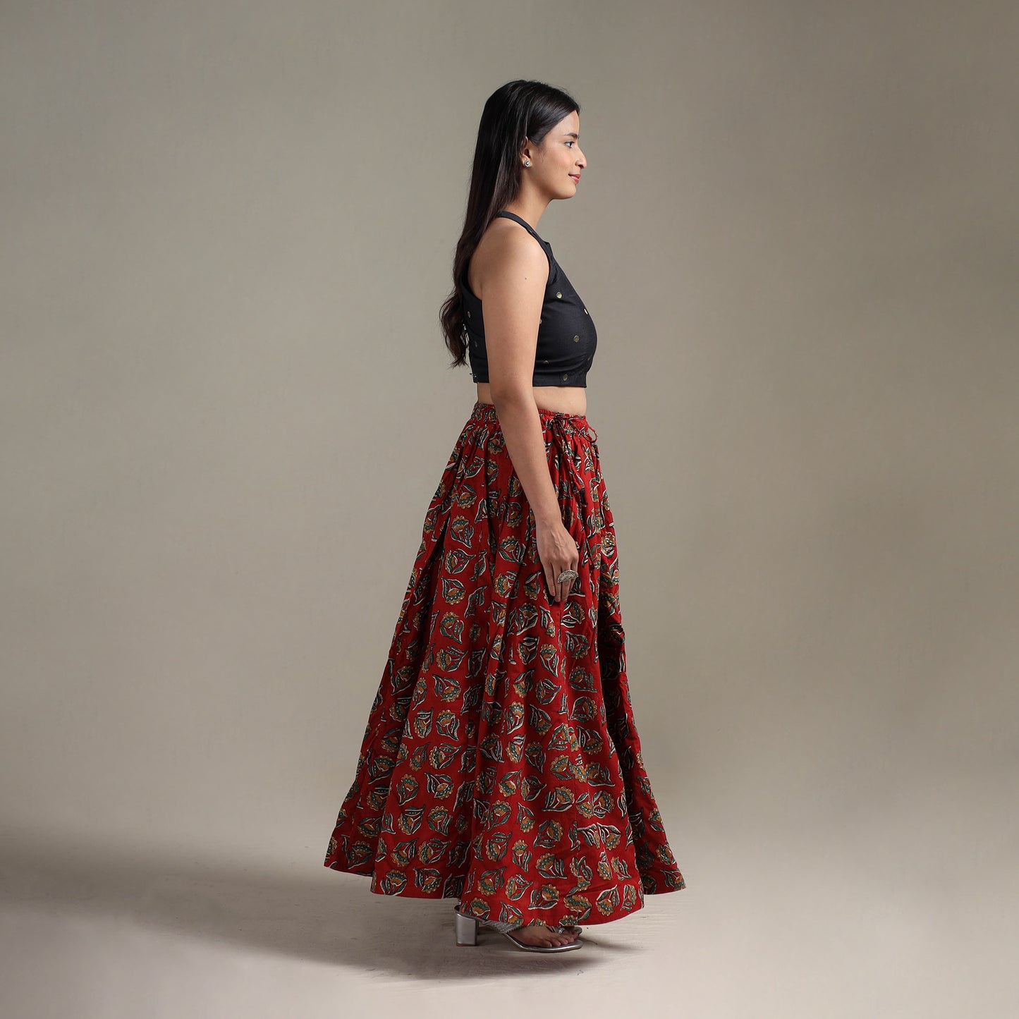 Bagru Hand Block Print 24 Kali Patchwork Natural Dyed Cotton Long Skirt 20