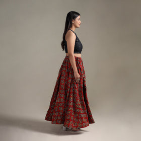 Bagru Hand Block Print 24 Kali Patchwork Natural Dyed Cotton Long Skirt 20
