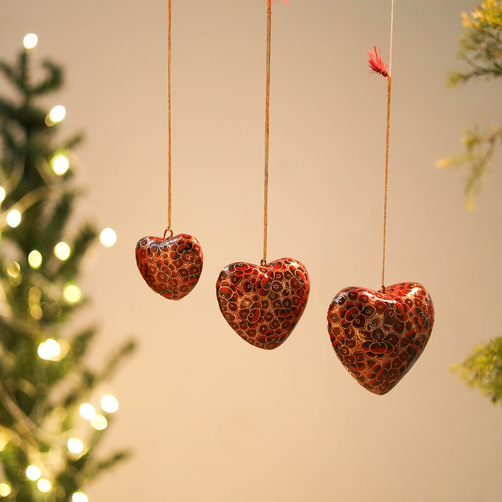 Heart - Kashmir Handpainted Christmas Ornament (Set of 3) 01