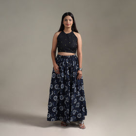Bagru Hand Block Print 24 Kali Patchwork Natural Dyed Cotton Long Skirt 21