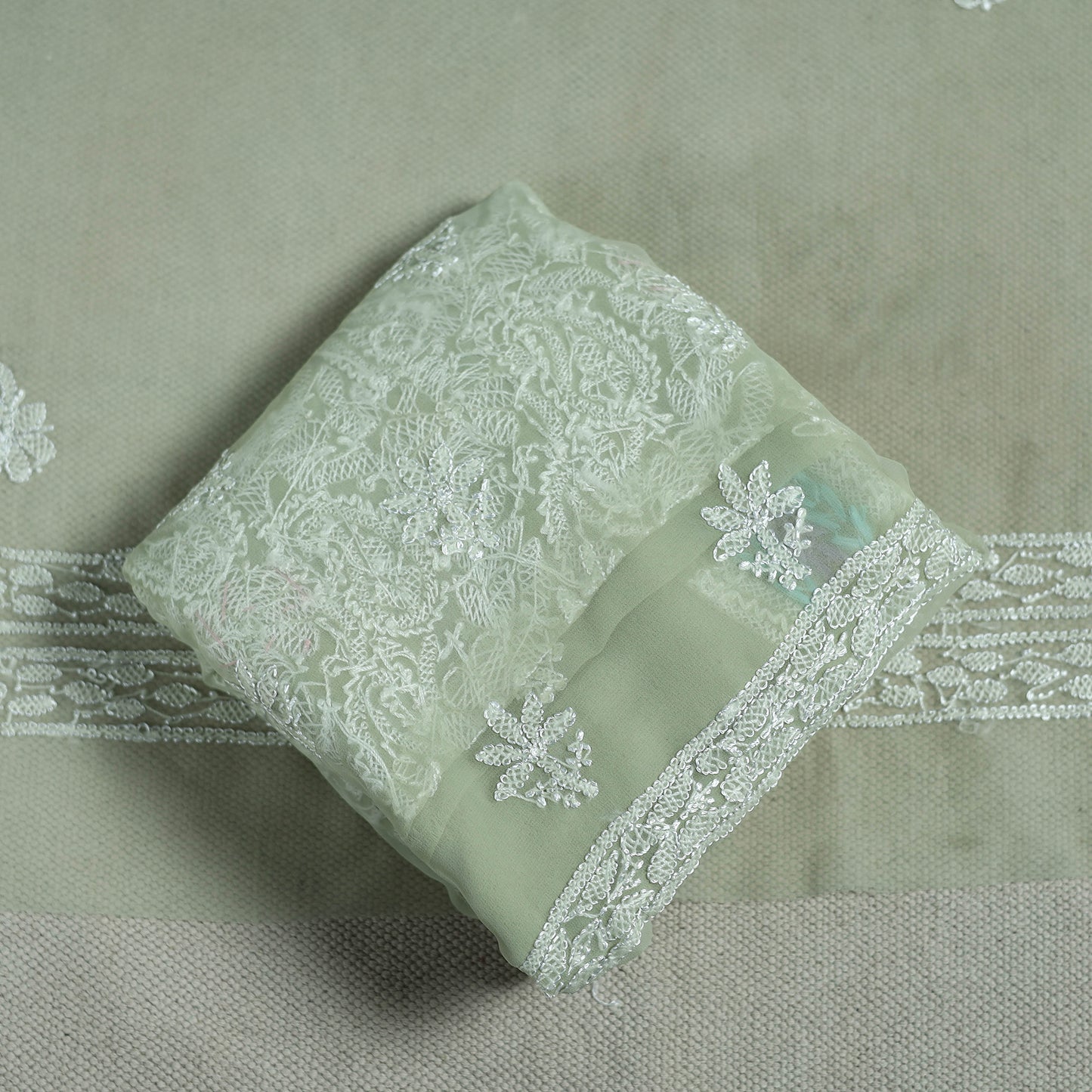 Lucknowi Hand Embroidered Chikankari Georgette 3pc Unstitched Dress Material 08