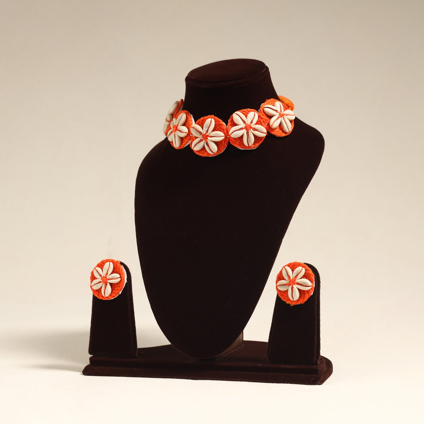 Navratri Special! Orange Thread & Shell Work Necklace Set