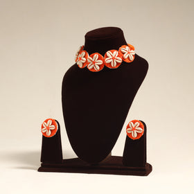 Navratri Special! Orange Thread & Shell Work Necklace Set