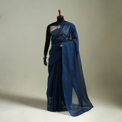 Blue - Nazaakat Kota Doria Cotton Plain Saree with Blouse & Jewellery Set 33