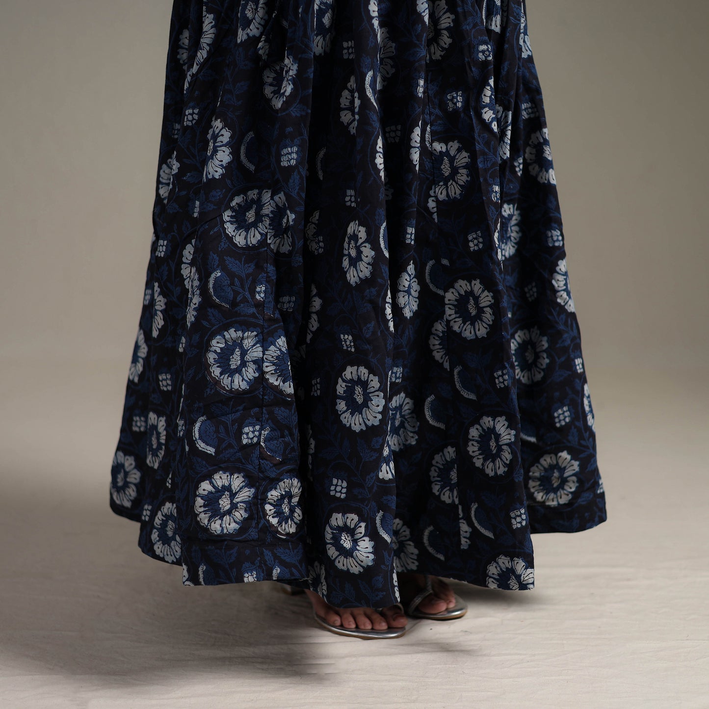 Bagru Hand Block Print 24 Kali Patchwork Natural Dyed Cotton Long Skirt 21
