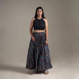 Bagru Hand Block Print 24 Kali Patchwork Natural Dyed Cotton Long Skirt 22