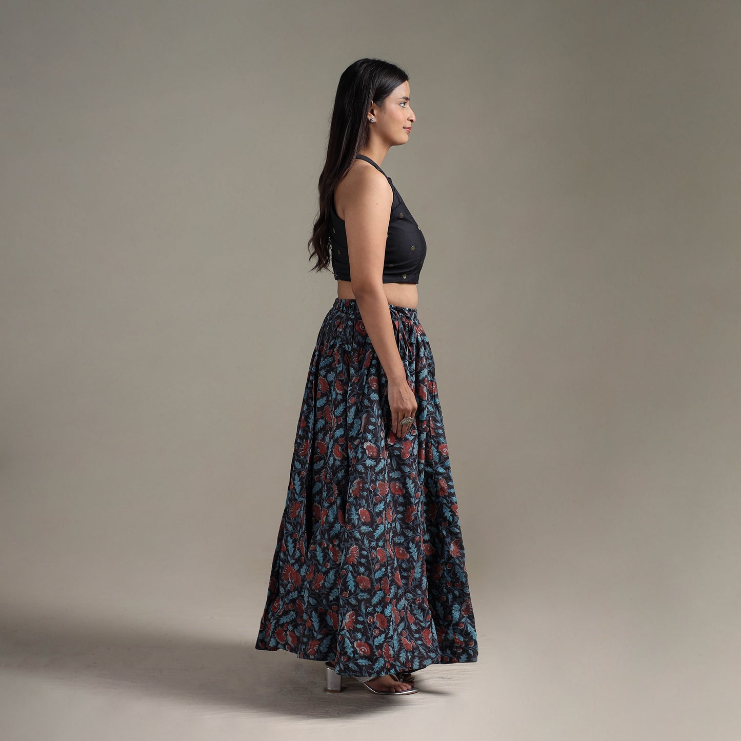 Bagru Hand Block Print 24 Kali Patchwork Natural Dyed Cotton Long Skirt 22