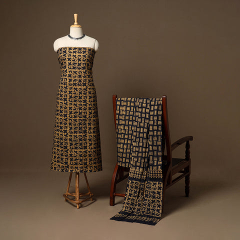 Brown - 3pc cotton unstitched kutch batik dress material 21