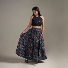 Bagru Hand Block Print 24 Kali Patchwork Natural Dyed Cotton Long Skirt 22