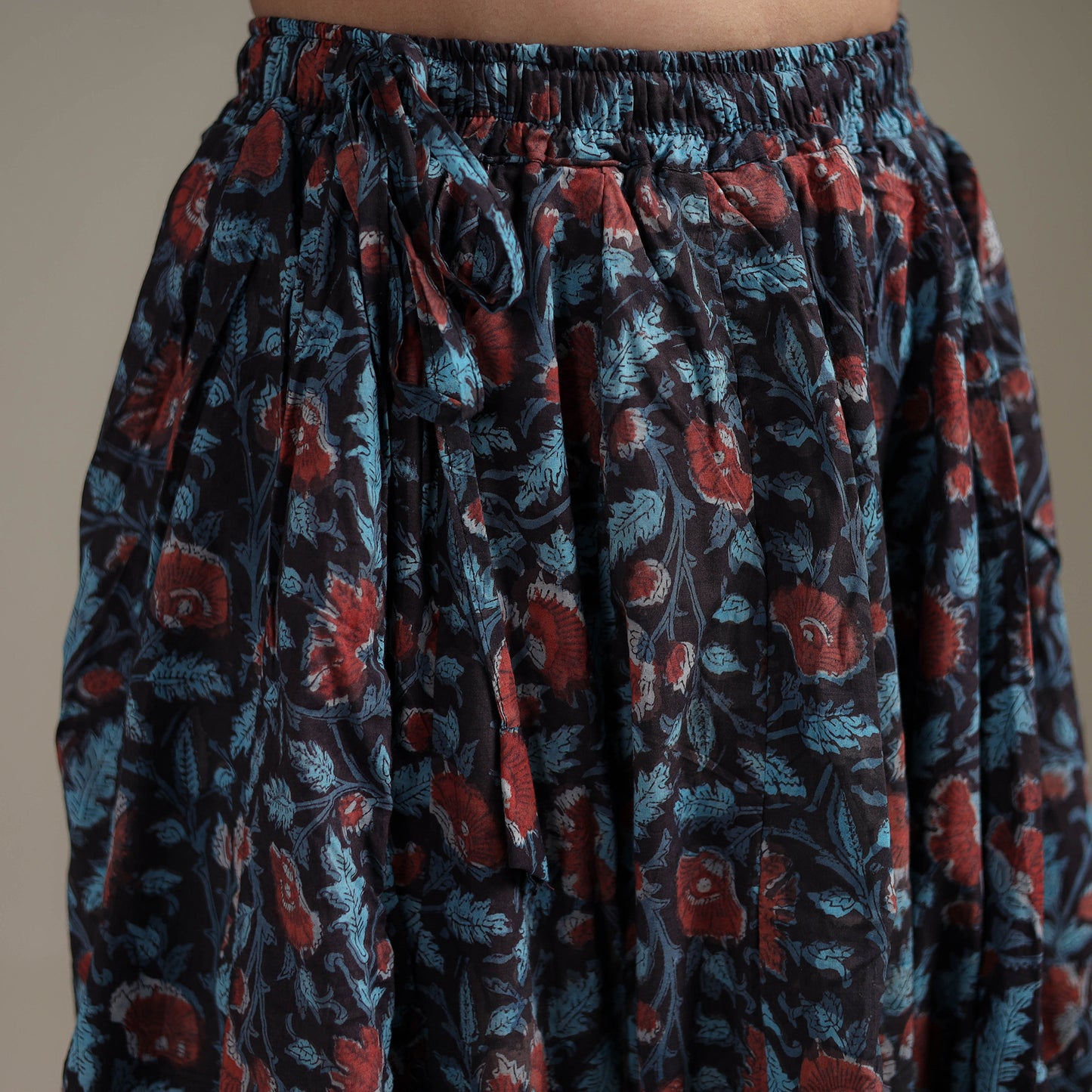 Bagru Hand Block Print 24 Kali Patchwork Natural Dyed Cotton Long Skirt 22