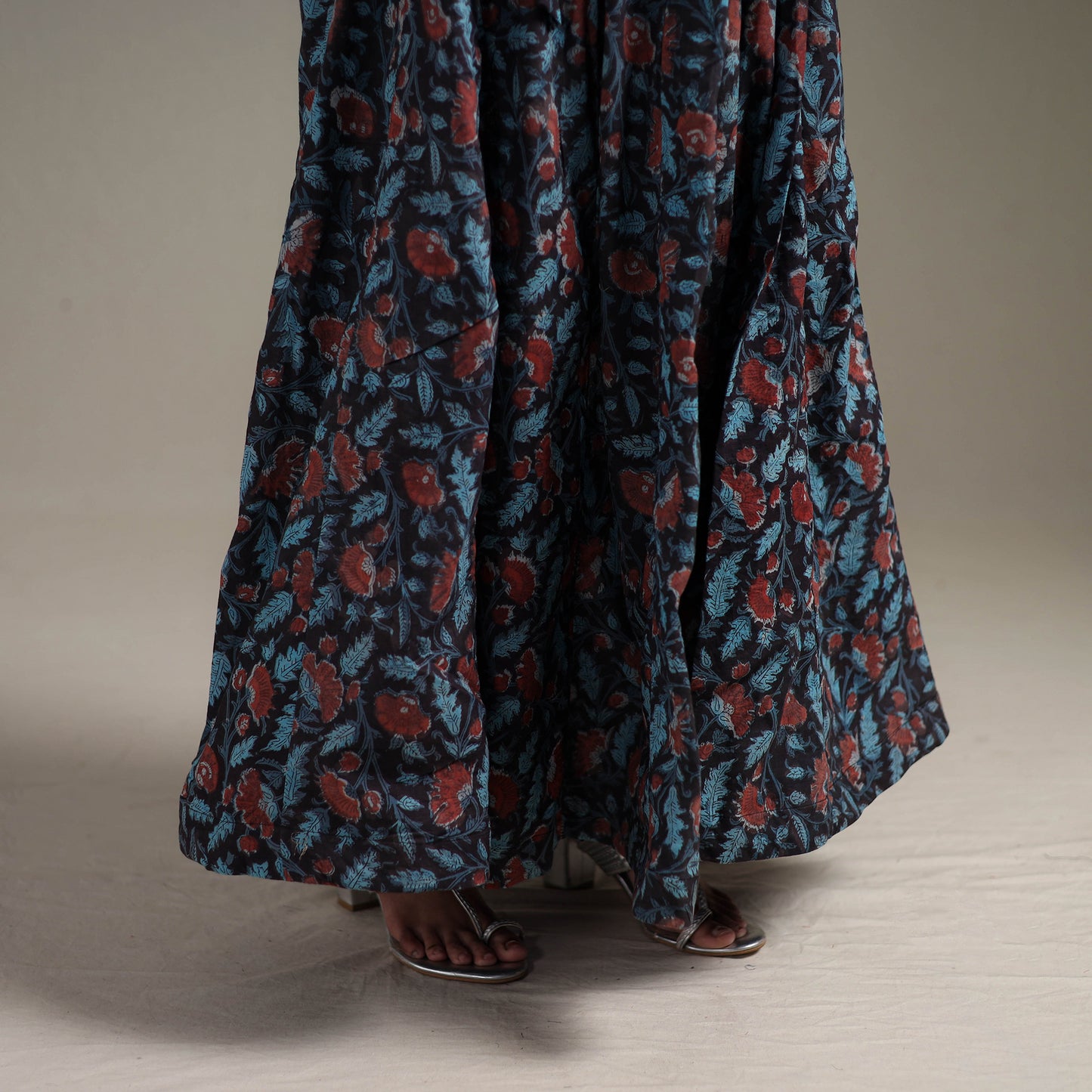 Bagru Hand Block Print 24 Kali Patchwork Natural Dyed Cotton Long Skirt 22