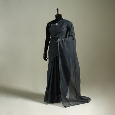 Grey - Nazaakat Kota Doria Cotton Plain Saree with Blouse & Jewellery Set 34