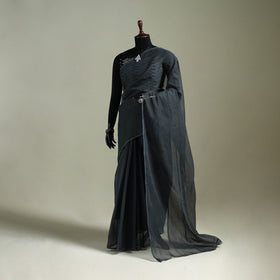 Grey - Nazaakat Kota Doria Cotton Plain Saree with Blouse & Jewellery Set 34