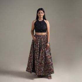 Bagru Hand Block Print 24 Kali Patchwork Natural Dyed Cotton Long Skirt 23