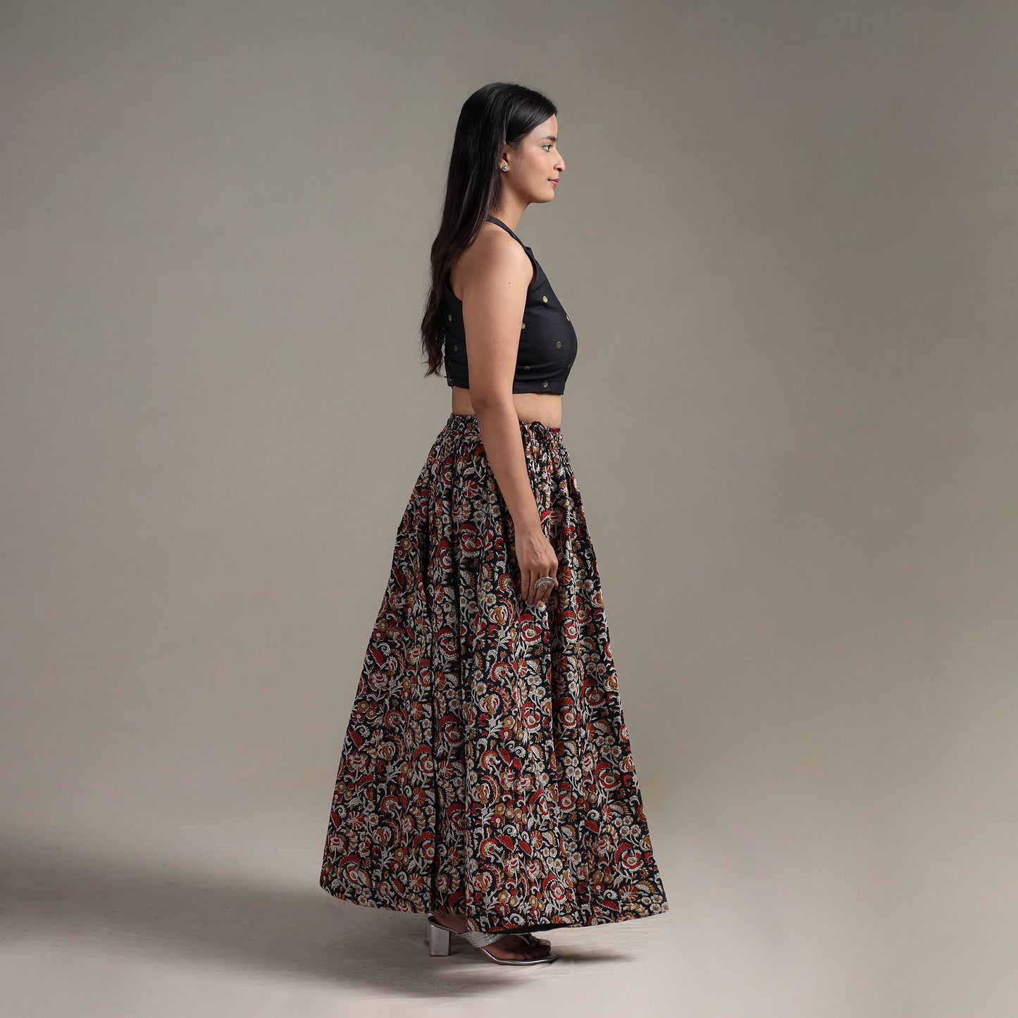 Bagru Hand Block Print 24 Kali Patchwork Natural Dyed Cotton Long Skirt 23