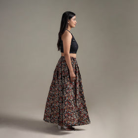 Bagru Hand Block Print 24 Kali Patchwork Natural Dyed Cotton Long Skirt 23