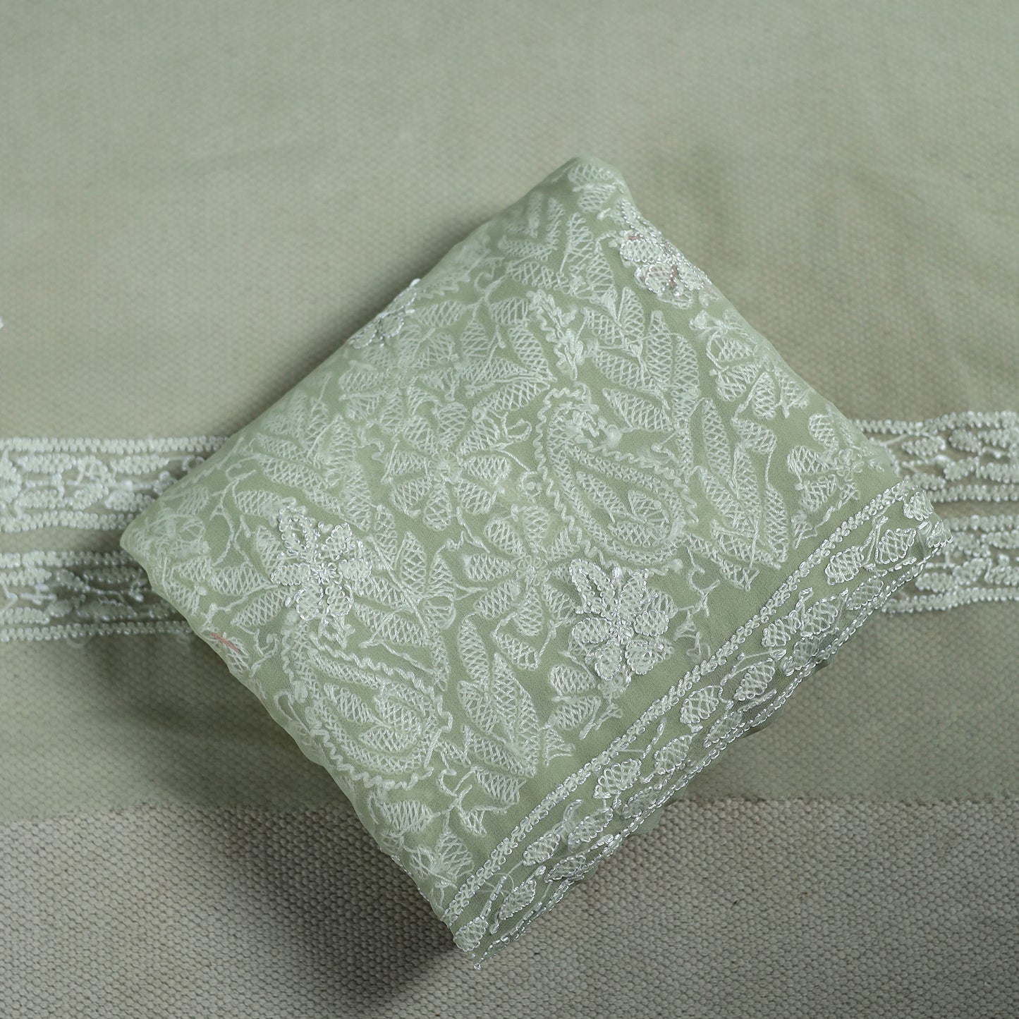 Lucknowi Hand Embroidered Chikankari Georgette 3pc Unstitched Dress Material 09