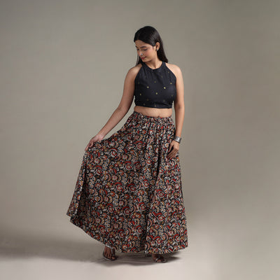 Bagru Hand Block Print 24 Kali Patchwork Natural Dyed Cotton Long Skirt 23