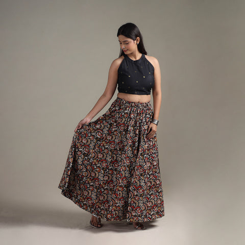 Multicolor - Bagru Hand Block Print 24 Kali Patchwork Natural Dyed Cotton Long Skirt 23