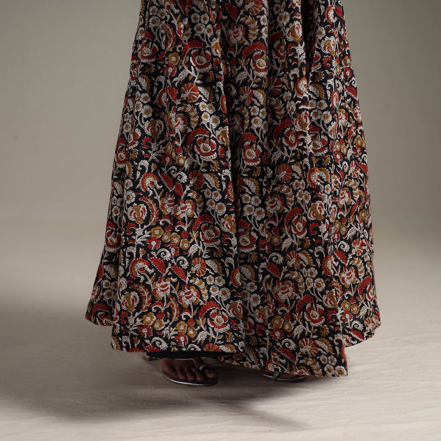 Bagru Hand Block Print 24 Kali Patchwork Natural Dyed Cotton Long Skirt 23