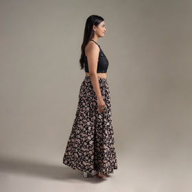 Bagru Hand Block Print 24 Kali Patchwork Natural Dyed Cotton Long Skirt 24