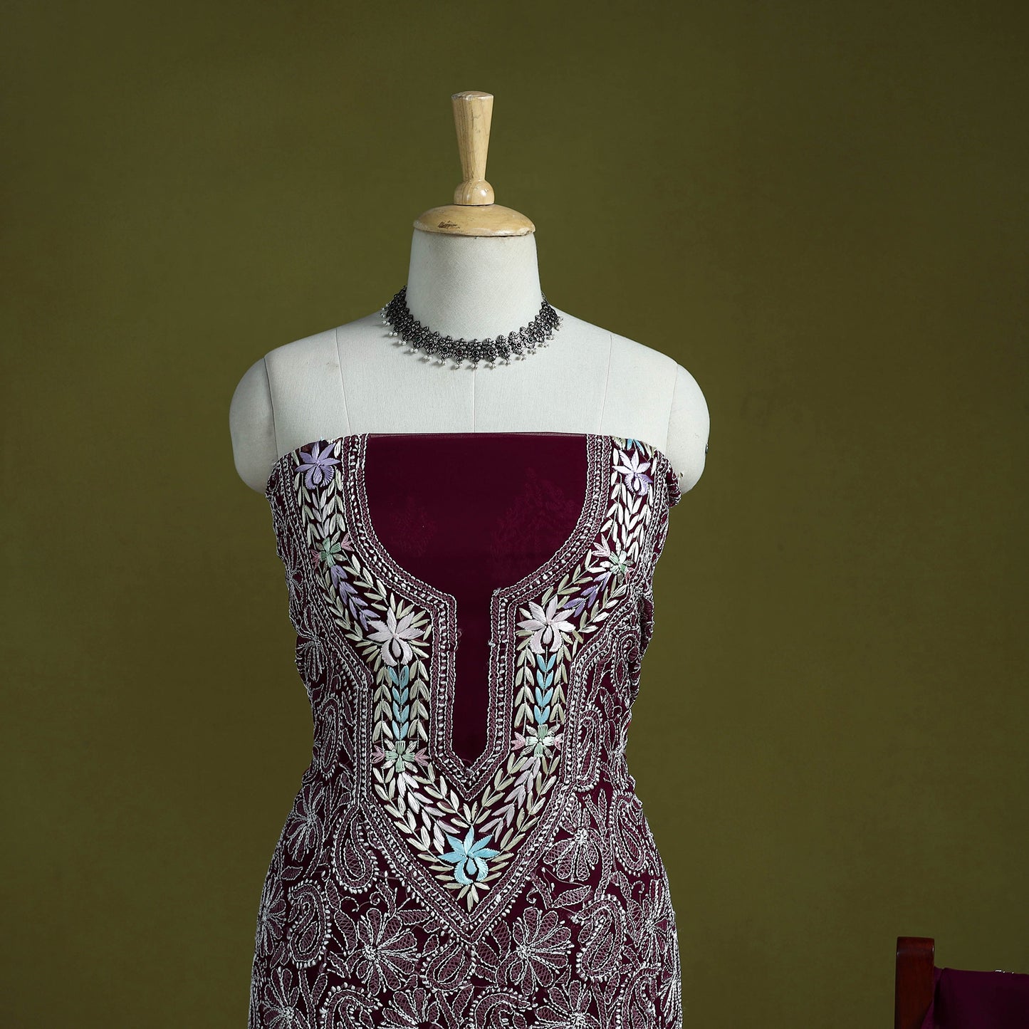 Lucknowi Hand Embroidered Chikankari Georgette 3pc Unstitched Dress Material 10