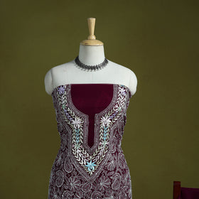 Lucknowi Hand Embroidered Chikankari Georgette 3pc Unstitched Dress Material 10