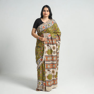 Green - Printed Cotton Kalamkari Saree with Blouse Piece 20