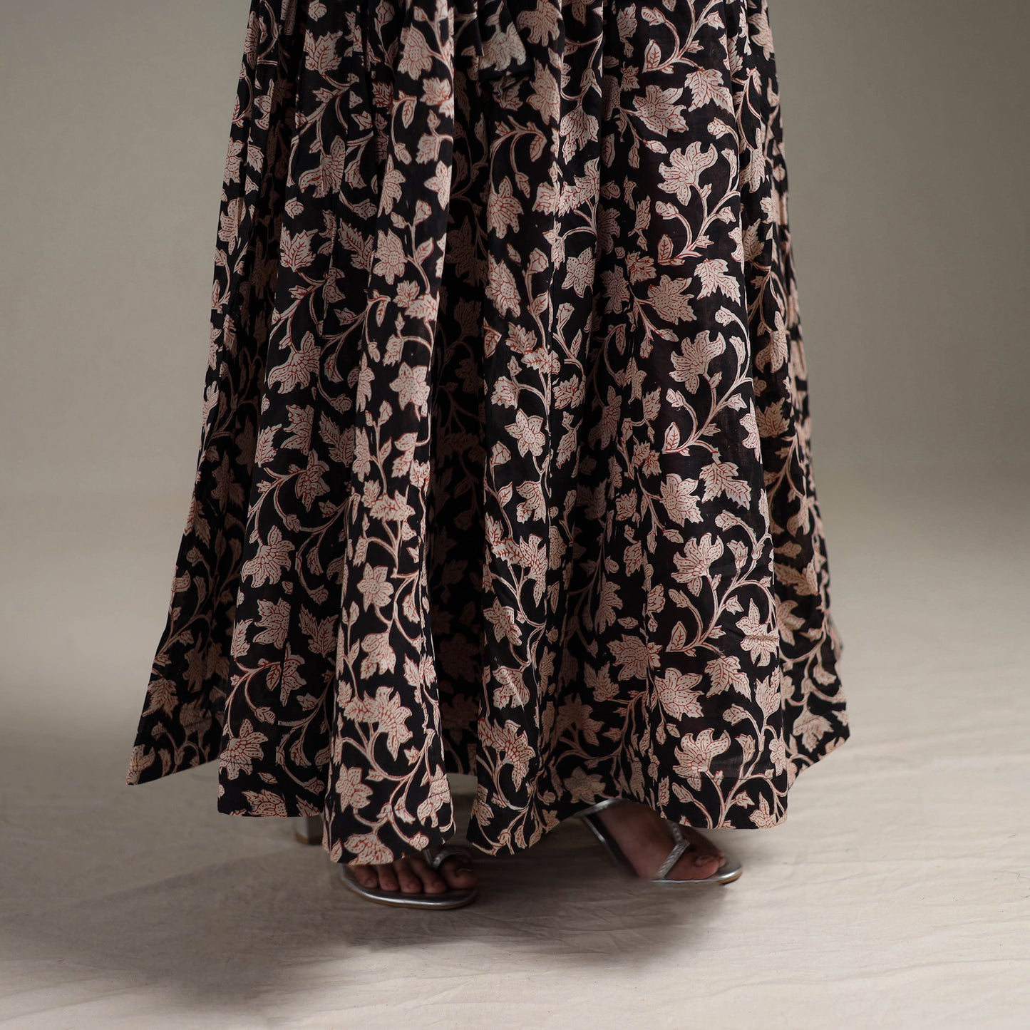 Bagru Hand Block Print 24 Kali Patchwork Natural Dyed Cotton Long Skirt 24