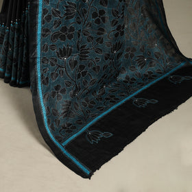 Black - bengal hand embroidery tussar silk handloom kantha
