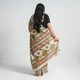 Green - Printed Cotton Kalamkari Saree with Blouse Piece 20