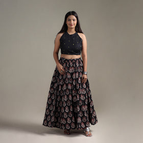 Bagru Hand Block Print 24 Kali Patchwork Natural Dyed Cotton Long Skirt 25