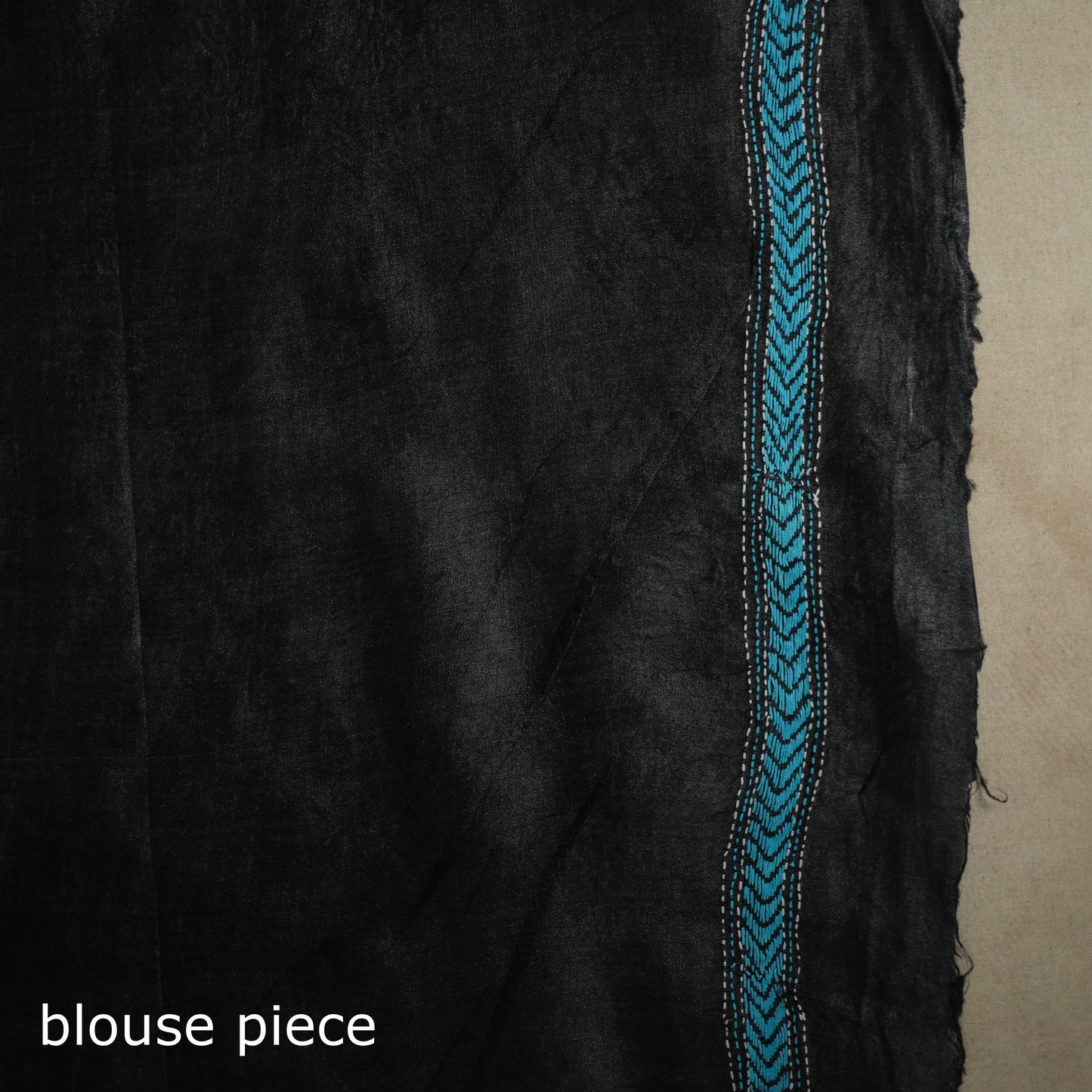 Black - bengal hand embroidery tussar silk handloom kantha
