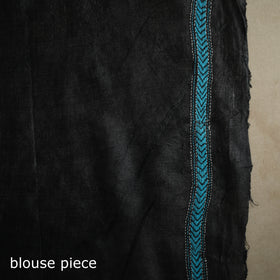Black - bengal hand embroidery tussar silk handloom kantha