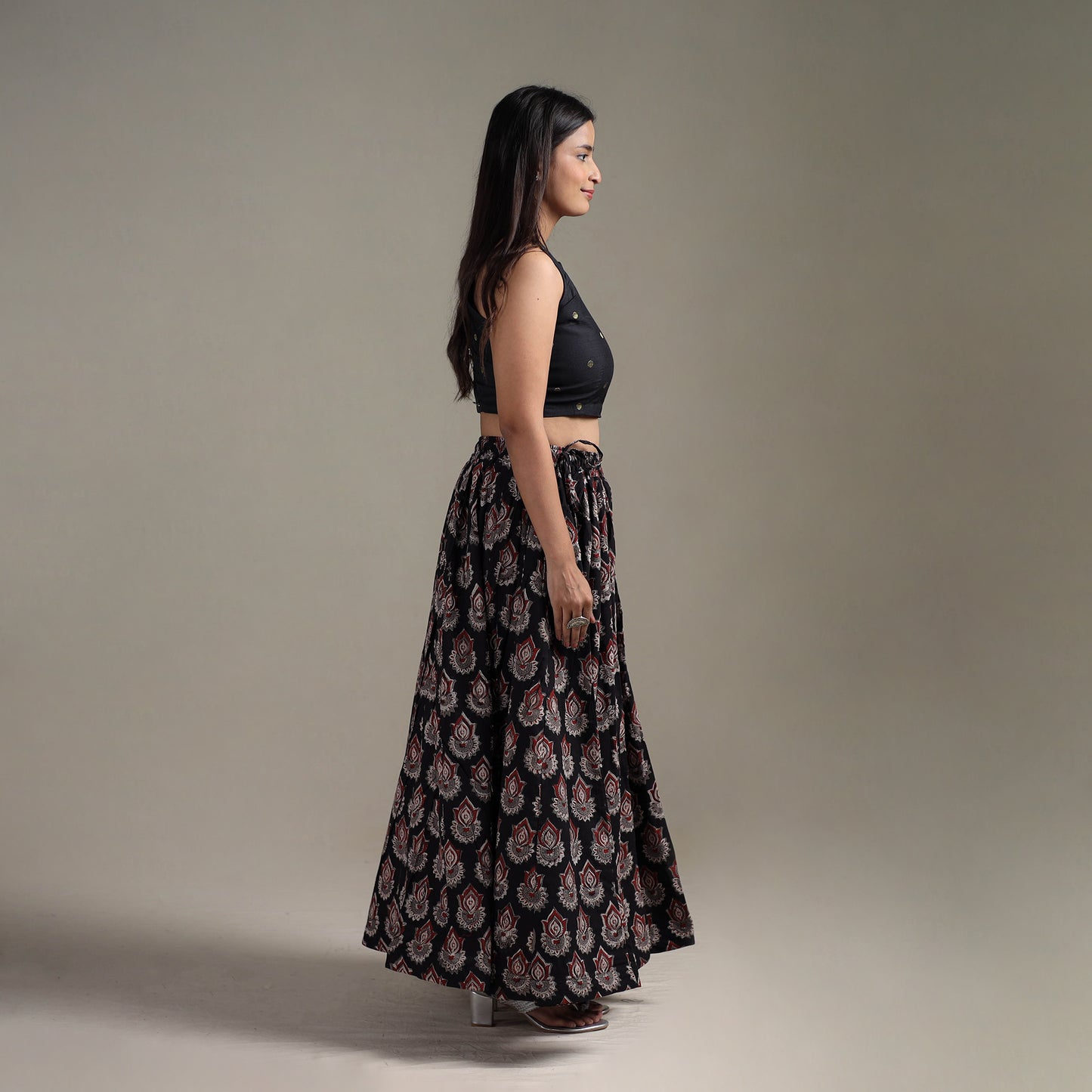 Bagru Hand Block Print 24 Kali Patchwork Natural Dyed Cotton Long Skirt 25
