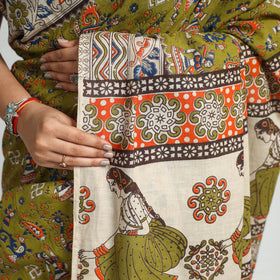 Green - Printed Cotton Kalamkari Saree with Blouse Piece 20