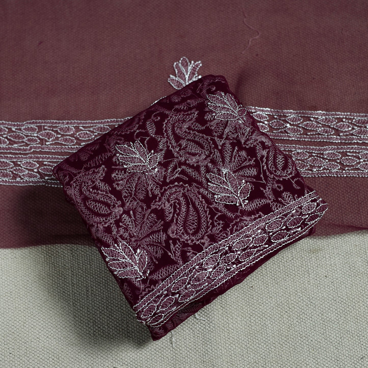 Lucknowi Hand Embroidered Chikankari Georgette 3pc Unstitched Dress Material 10