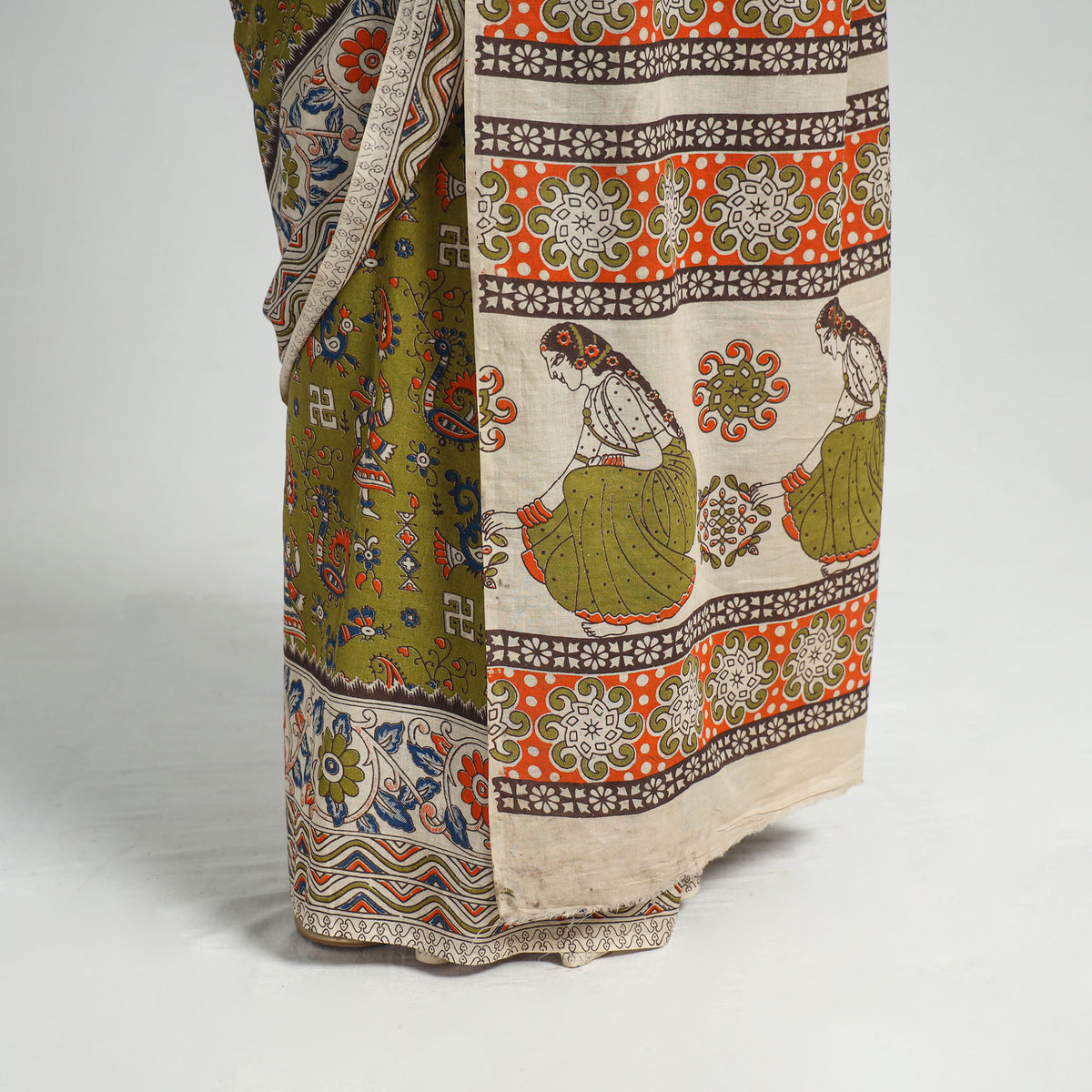 Green - Printed Cotton Kalamkari Saree with Blouse Piece 20
