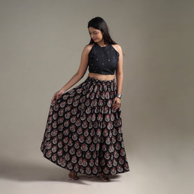 Bagru Hand Block Print 24 Kali Patchwork Natural Dyed Cotton Long Skirt 25