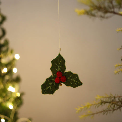 Holly Leaves Felt Ornament - Handmade Christmas Decor 02