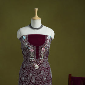 Lucknowi Hand Embroidered Chikankari Georgette 3pc Unstitched Dress Material 11