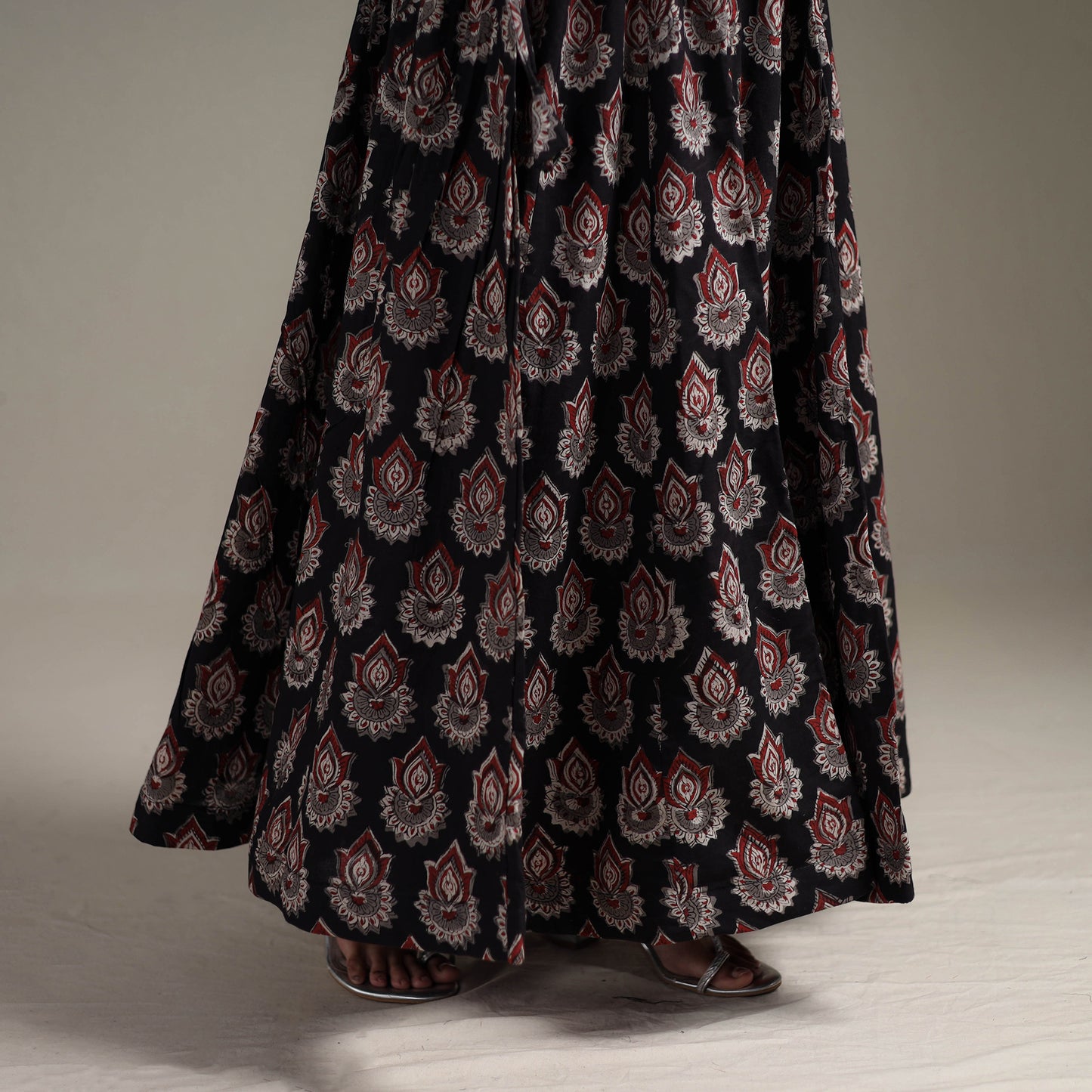 Bagru Hand Block Print 24 Kali Patchwork Natural Dyed Cotton Long Skirt 25