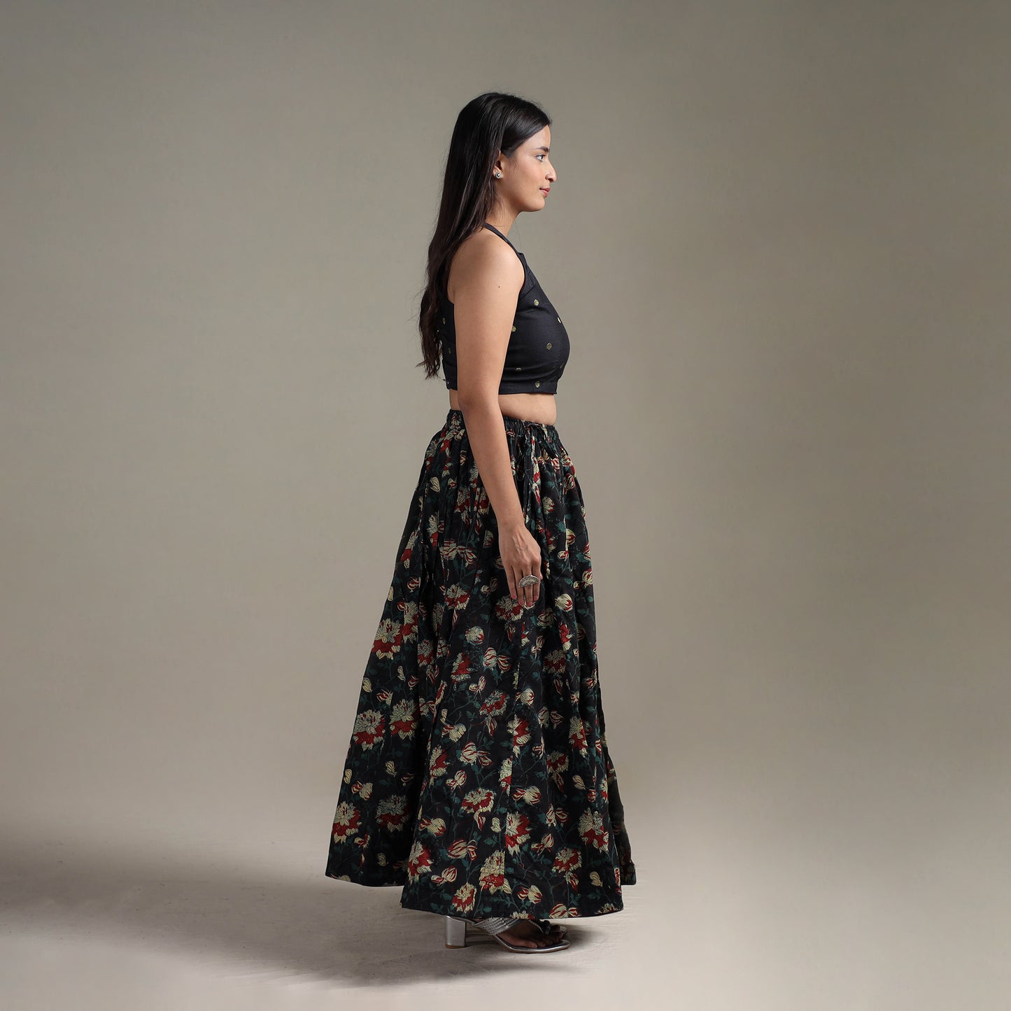 Bagru Hand Block Print 24 Kali Patchwork Natural Dyed Cotton Long Skirt 26